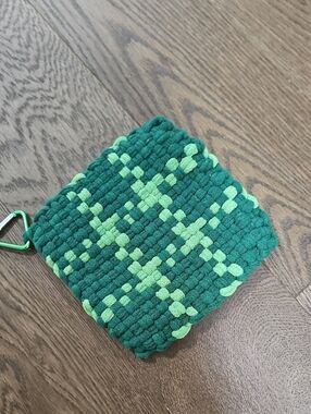 Handwoven Green Cotton Pot Holder - Deep Green & Lime